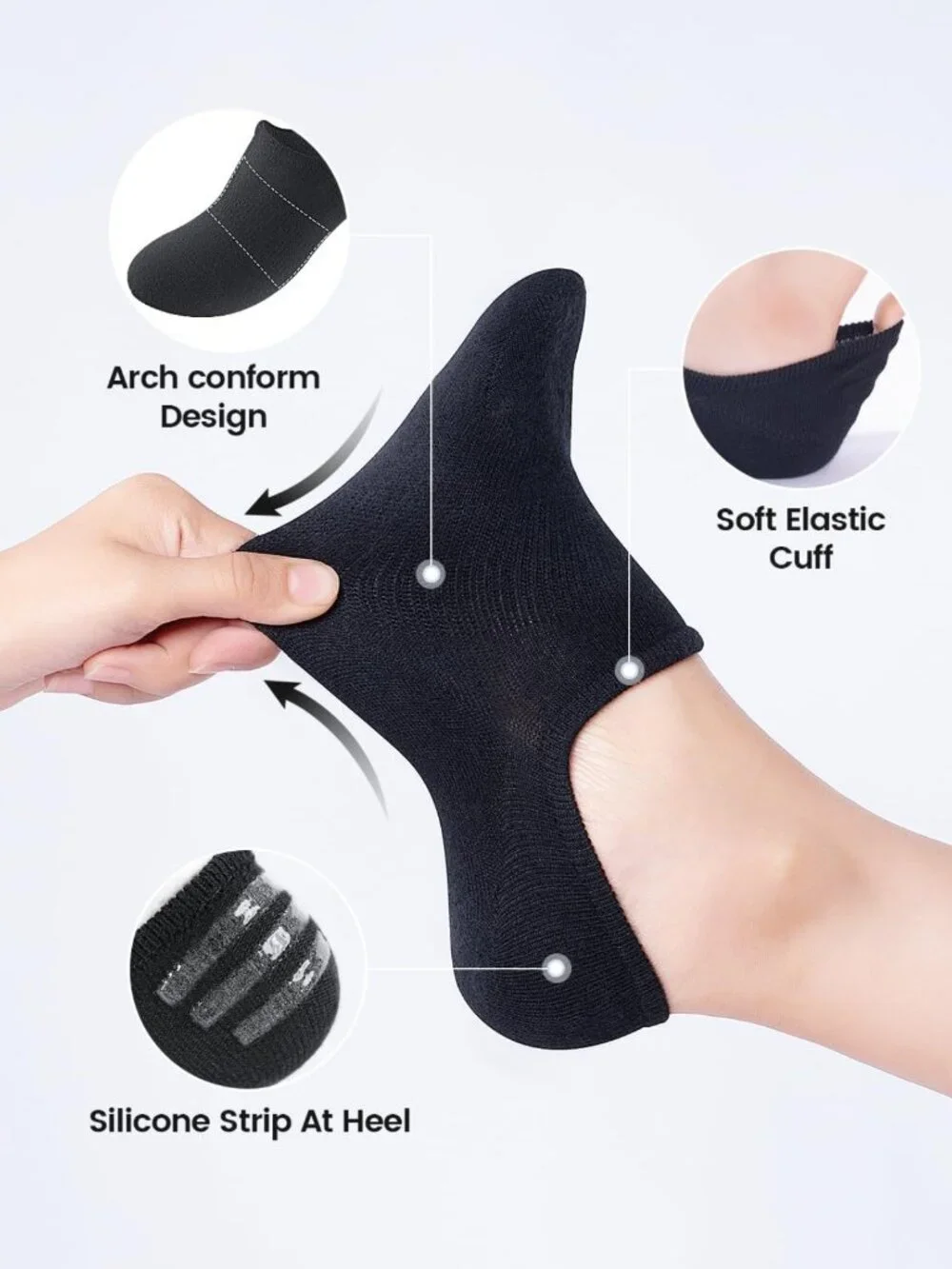 No Show Low Cut Anti-Slip Casual Sports Running Socks for Women & Men - 5 Pack